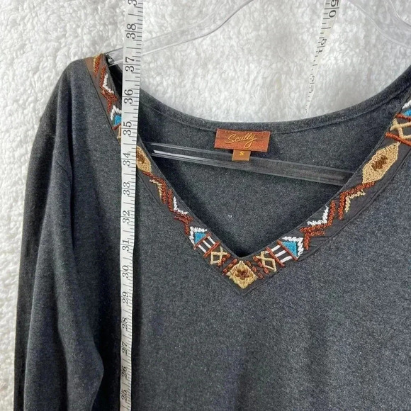 Scully NWT Women Dress S Gray Aztec Tribal Fringe Trim Sheath Long Sleeve Native - Picture 10 of 16